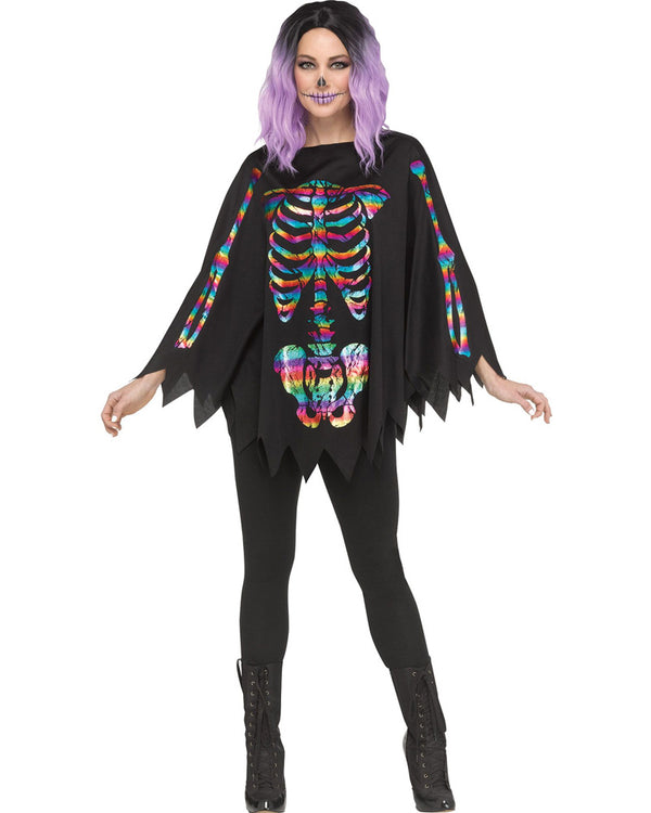 Rainbow Skeleton Poncho Womens Costume