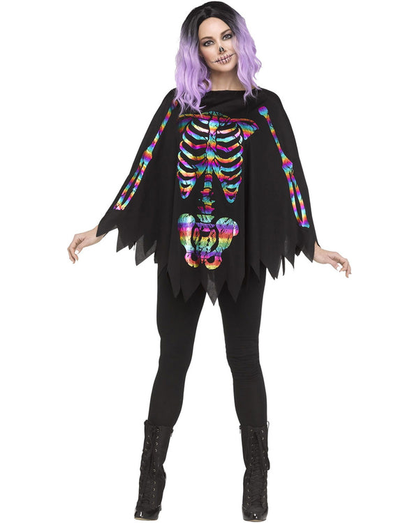Rainbow Skeleton Poncho Womens Costume