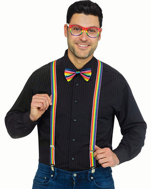 Rainbow Suspender Bow Tie and Glasses Set