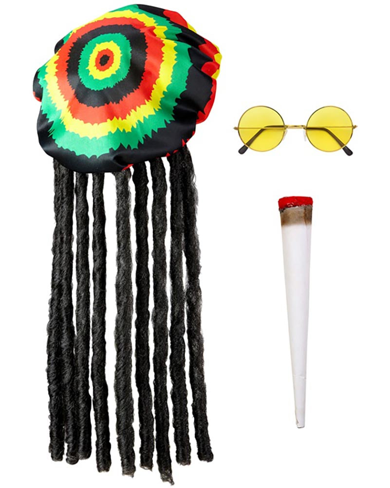 Rastafari Tam with Dreadlocks Glasses and Joint Set