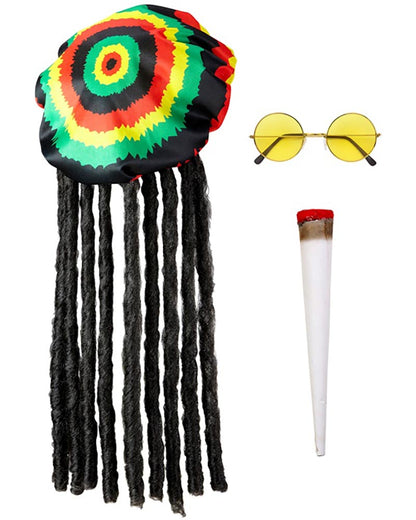 Rastafari Tam with Dreadlocks Glasses and Joint Set
