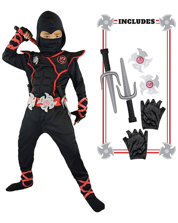 Red and Black Ninja Complete Kids Costume
