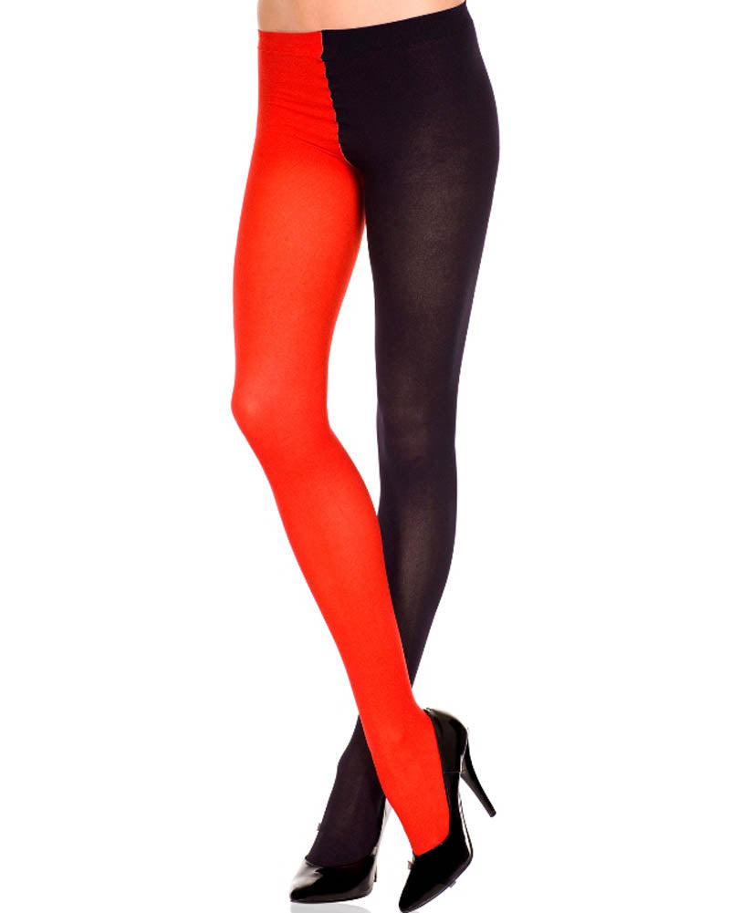 Red and Black Two Tone Opaque Jester Tights