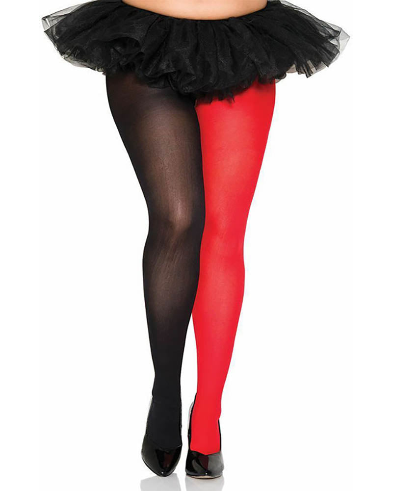Red and Black Two Tone Opaque Plus Size Jester Tights