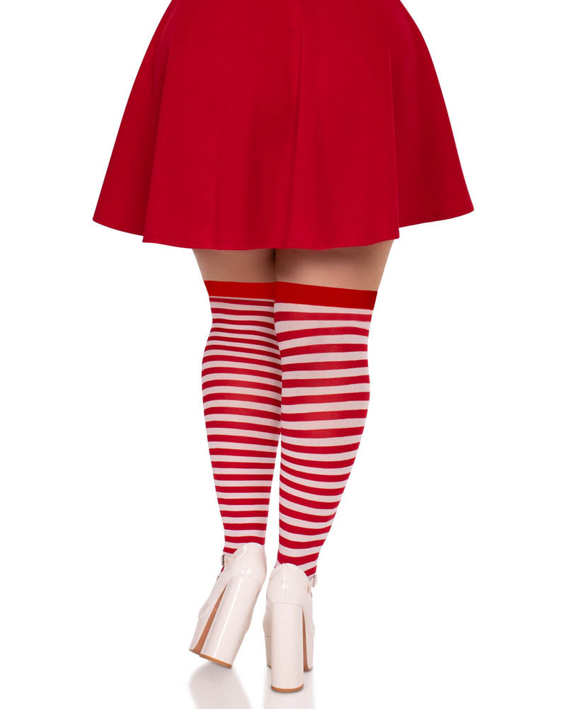 Red and White Stripe Plus Size Thigh High Tights