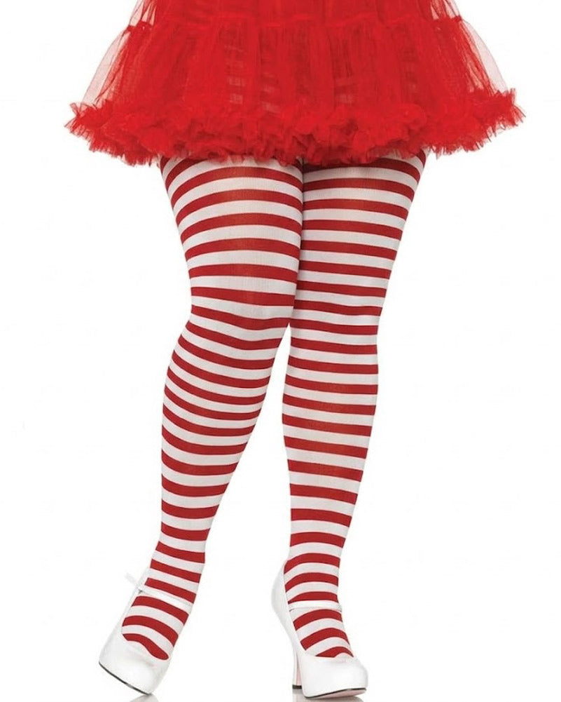 Red and White Striped Plus Size Tights