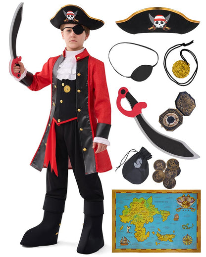 Red Captain Pirate Boys Costume