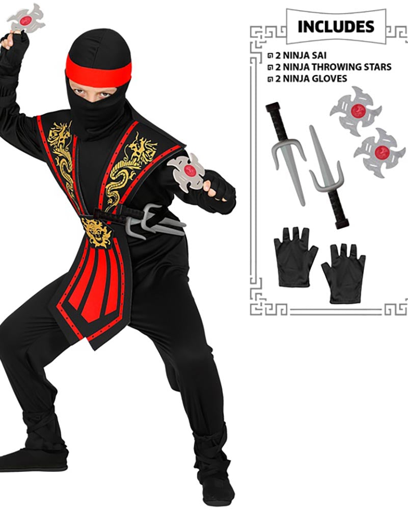 Red Kombat Ninja with Weapons Boys Costume