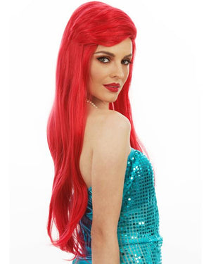 Premium Mermaid Long Red Wig with Starfish Hair Clip