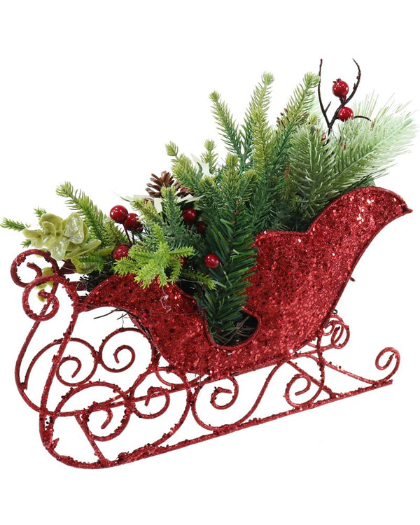 Christmas Red Metal Sleigh with Decoration