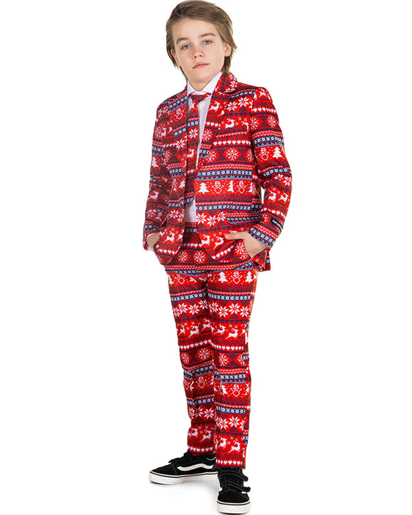Christmas Red Nordic Pixel Boys Suitmeister