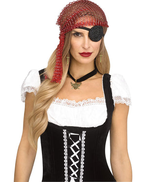 Red Pirate Headscarf Eye Patch Choker and Earring Bling Set