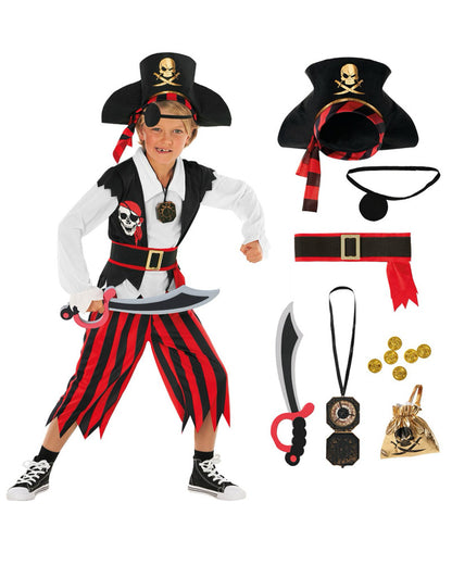 Red Stripe Pirate Boys Book Week Costume