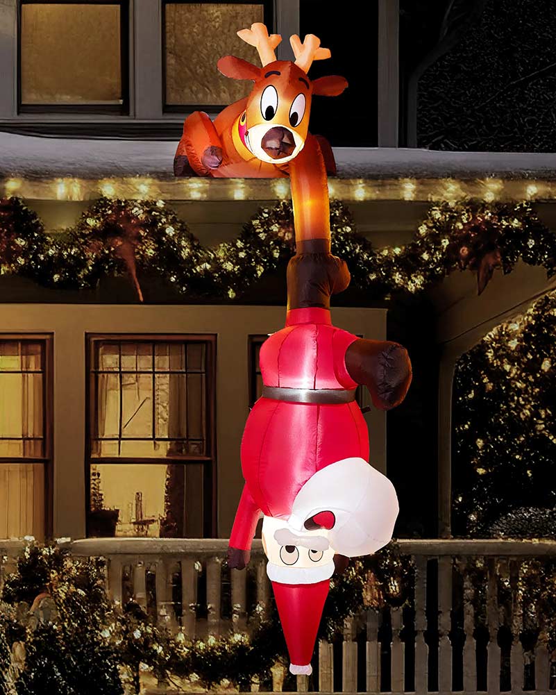 Reindeer and Santa Falling Christmas Hanging Inflatable Decoration 2.3m
