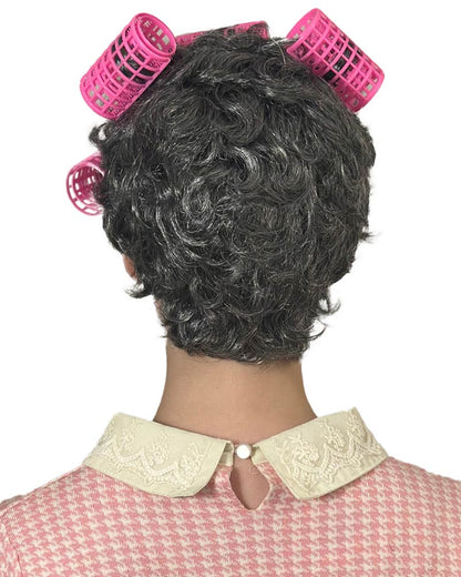 Retro Housewife Short Grey Wig with Curlers