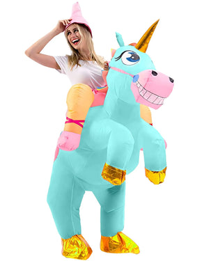 Ride On Blue Unicorn Inflatable Adults Costume