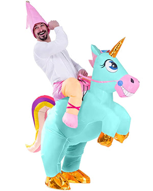 Ride On Blue Unicorn Inflatable Adults Costume