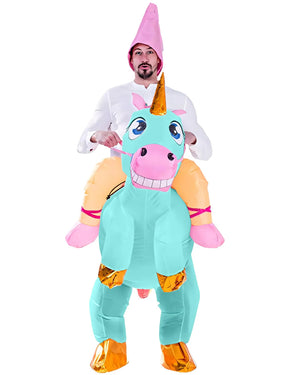 Ride On Blue Unicorn Inflatable Adults Costume