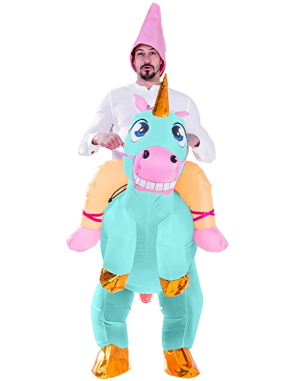 Ride On Blue Unicorn Inflatable Adults Costume