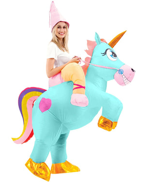 Ride On Blue Unicorn Inflatable Adults Costume