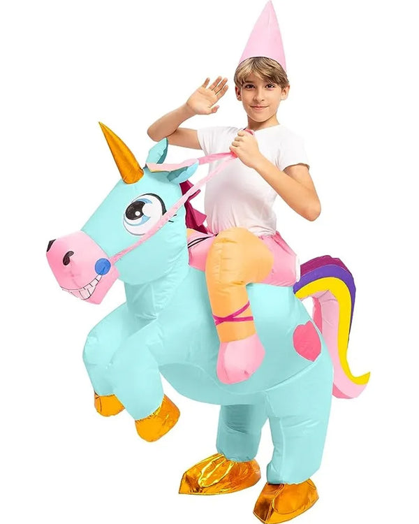 Ride On Blue Unicorn Inflatable Kids Costume