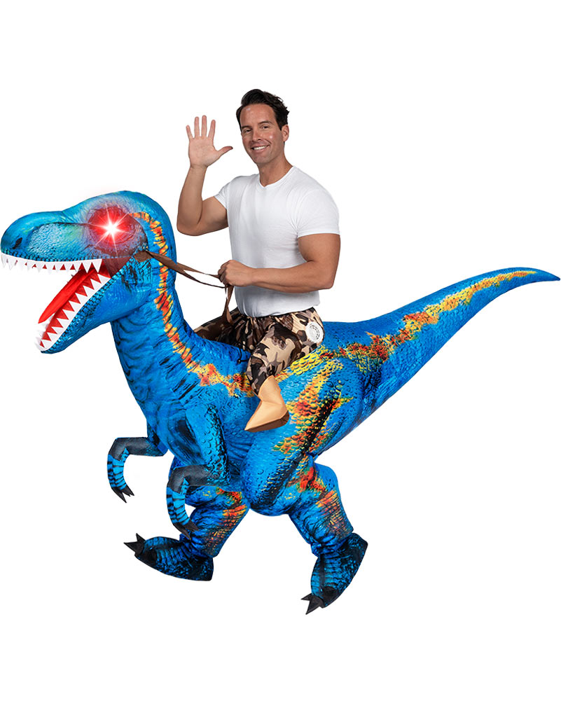 Giant Raptor Inflatable Riding A Raptor Blue Inflatable Adults Costume