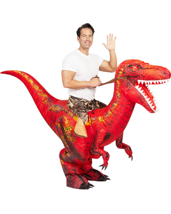 Riding A Raptor Red Inflatable Adults Costume