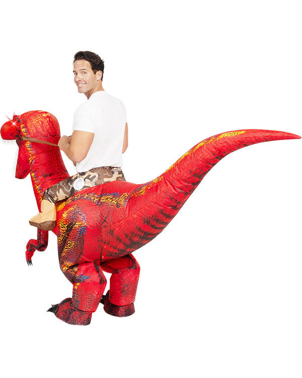 Riding A Raptor Red Inflatable Adults Costume