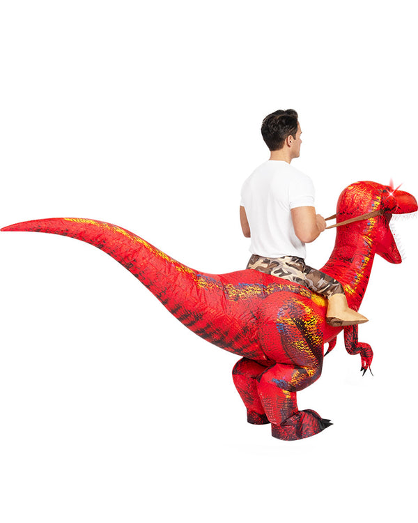 Riding A Raptor Red Inflatable Adults Costume