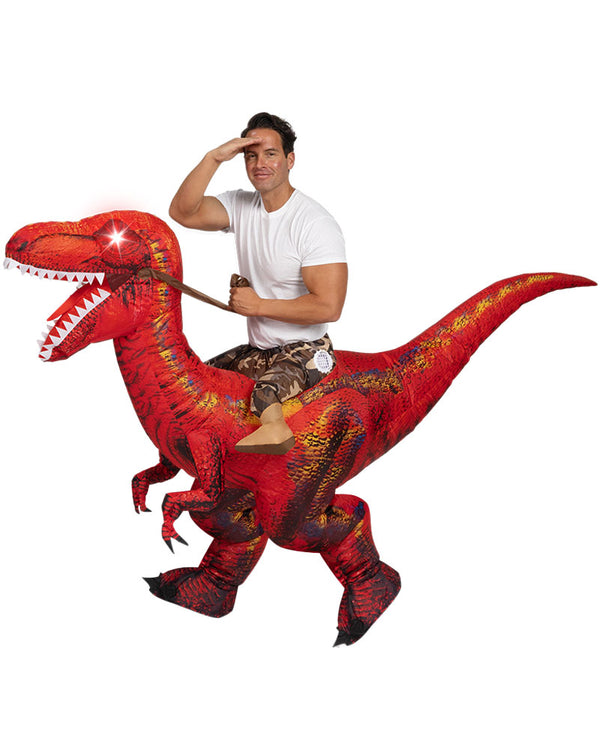 Riding A Raptor Red Inflatable Adults Costume