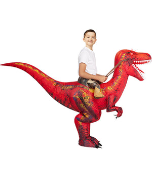 Riding A Raptor Red Inflatable Kids Costume