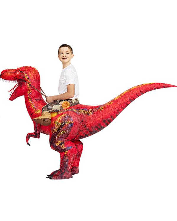 Riding A Raptor Red Inflatable Kids Costume