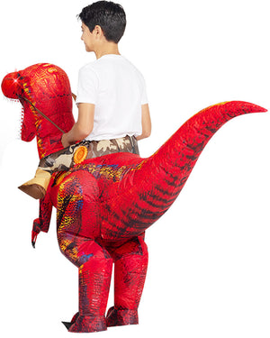 Riding A Raptor Red Inflatable Kids Costume