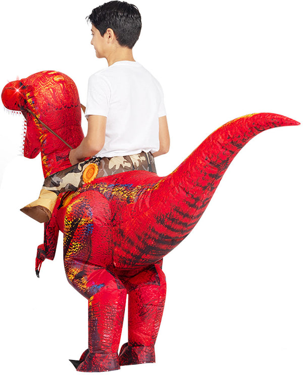 Riding A Raptor Red Inflatable Kids Costume