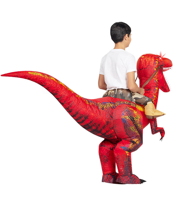 Riding A Raptor Red Inflatable Kids Costume