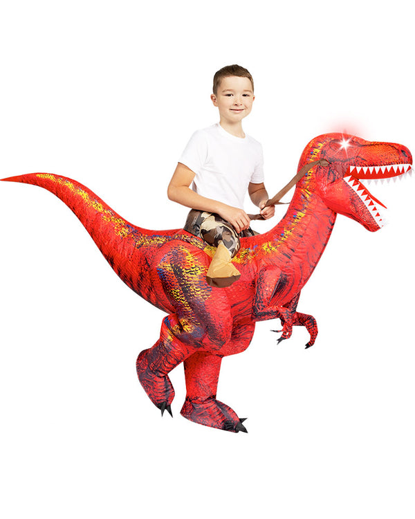 Riding A Raptor Red Inflatable Kids Costume