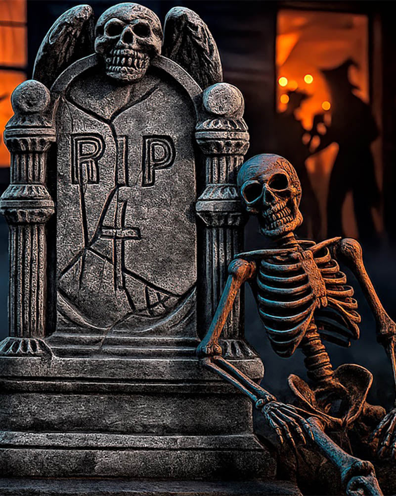 RIP Skull Tombstone 49cm