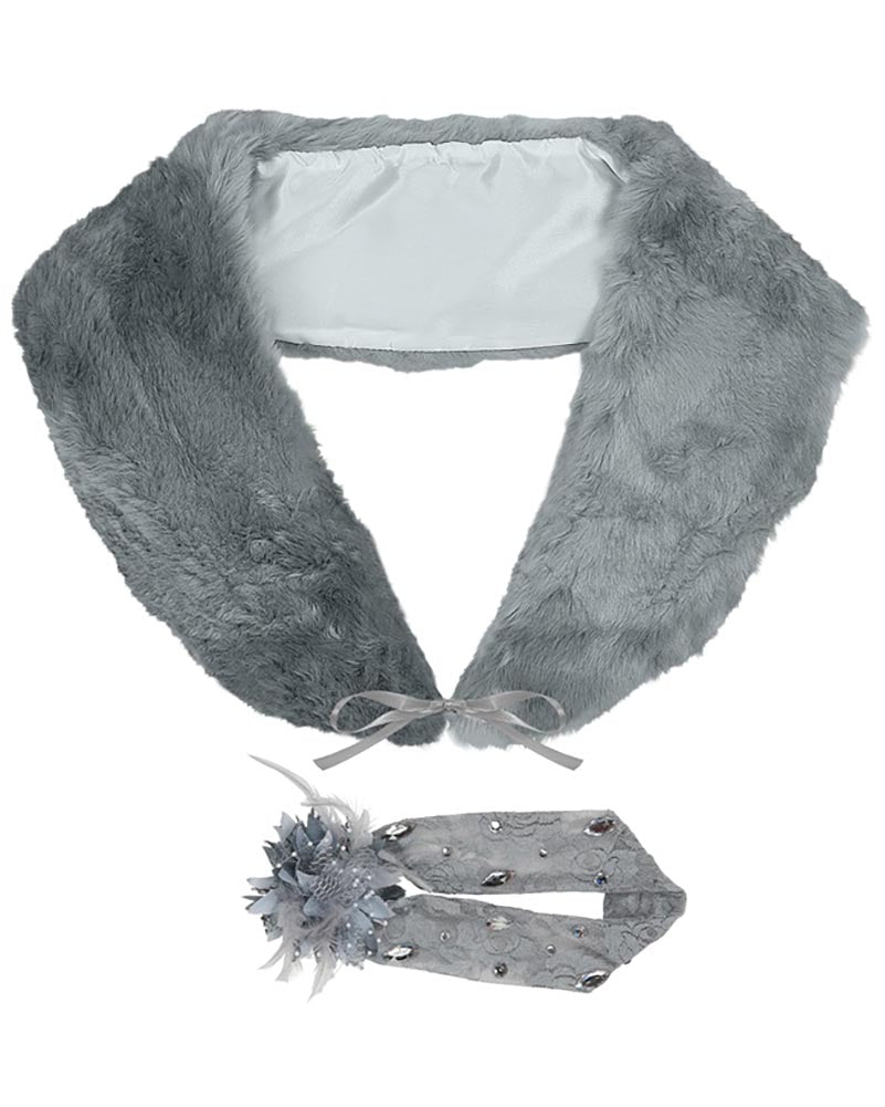Roaring 20s Flapper Faux Fur Stole and Lace Headband