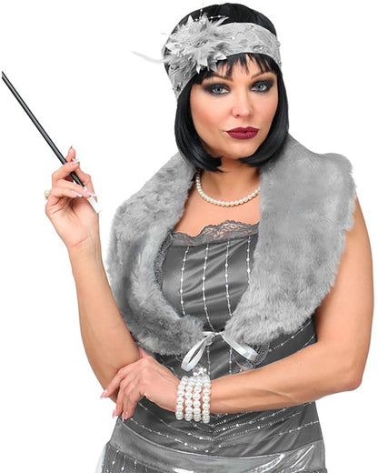 Roaring 20s Flapper Faux Fur Stole and Lace Headband