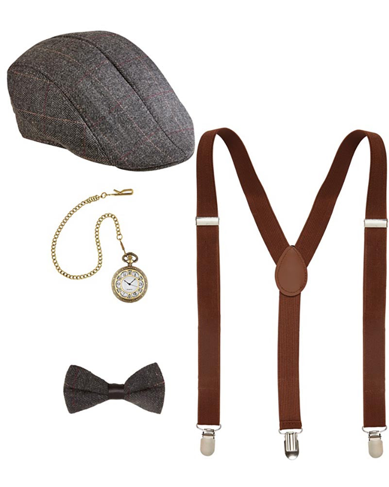 Roaring 20s Hat Braces Bow Tie and Pocket Watch Set