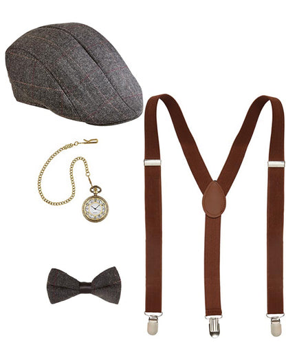 Roaring 20s Hat Braces Bow Tie and Pocket Watch Set