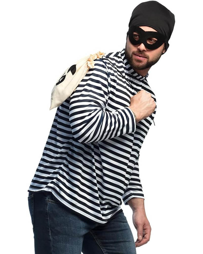 Robber Adult Shirt Beanie Eye Mask and Bag Set