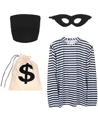 Robber Adult Shirt Beanie Eye Mask and Bag Set