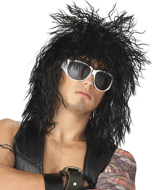 80s Rockin Dude Long Black Wig