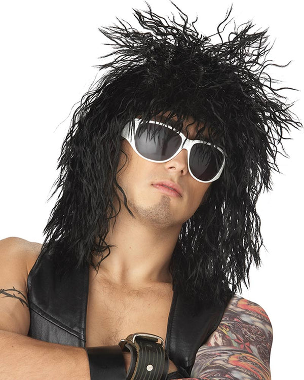 80s Rockin Dude Long Black Wig