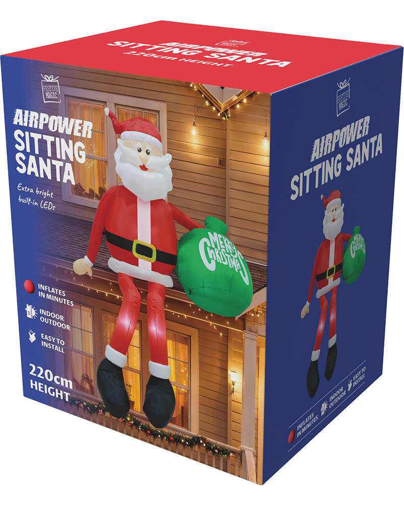 Roof Santa with Sack Christmas Lawn Inflatable 2.2m