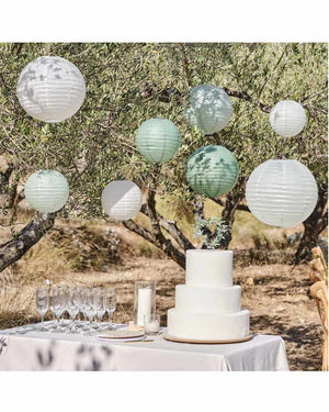 Sage Wedding Sage & White Paper Lantern Hanging Decorations