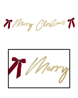 Santa Baby Gold Merry Christmas Card Banner With Velvet Bows 2m