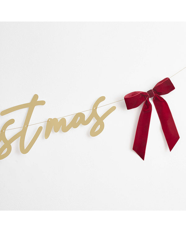 Santa Baby Gold Merry Christmas Card Banner With Velvet Bows 2m