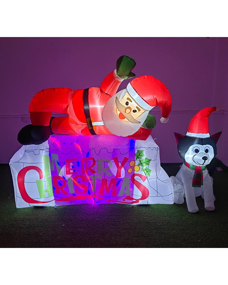 Santa Claus and Puppy Christmas Lawn Inflatable 2.4m